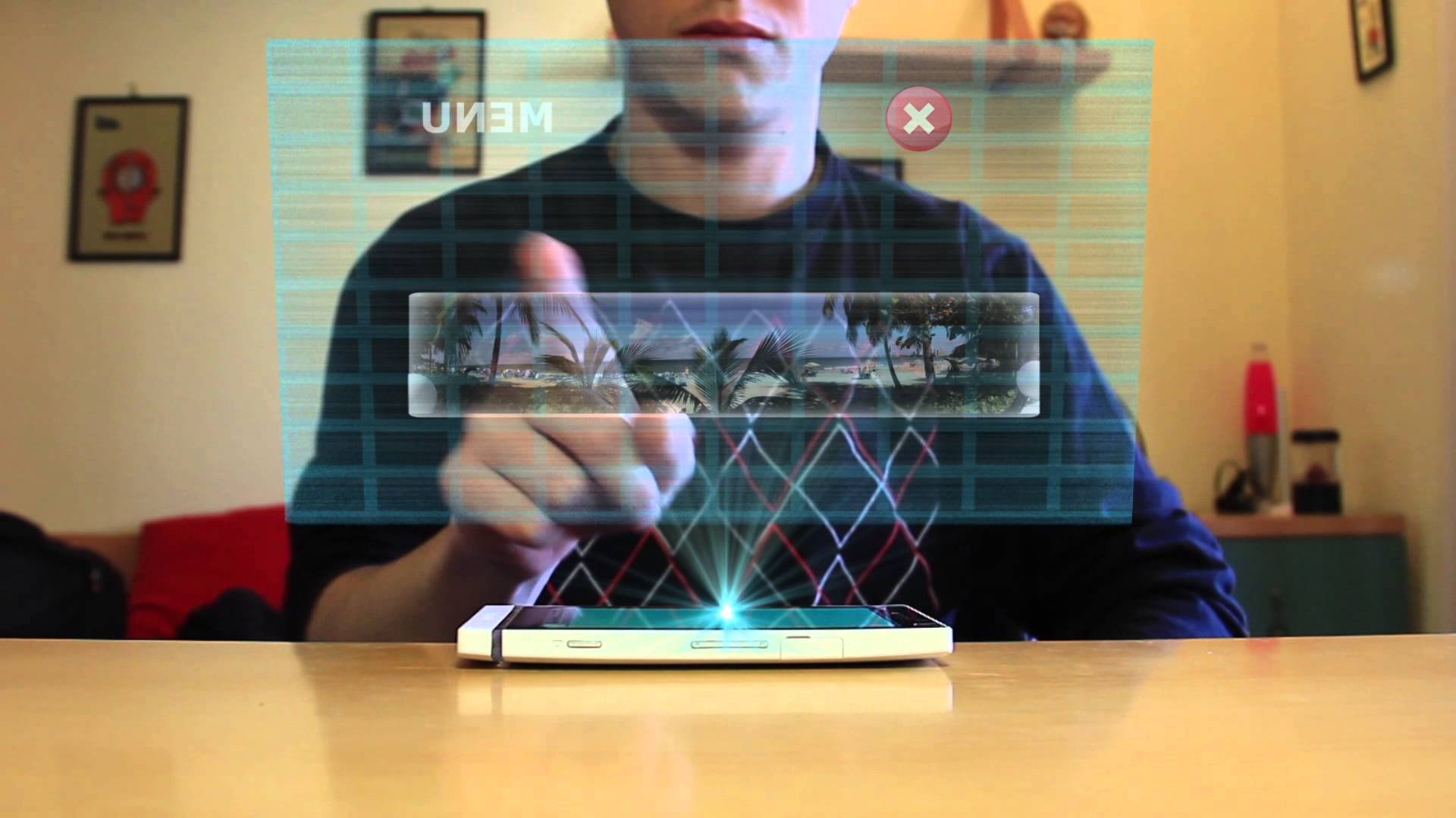 Un celular Android con pantalla holográfica