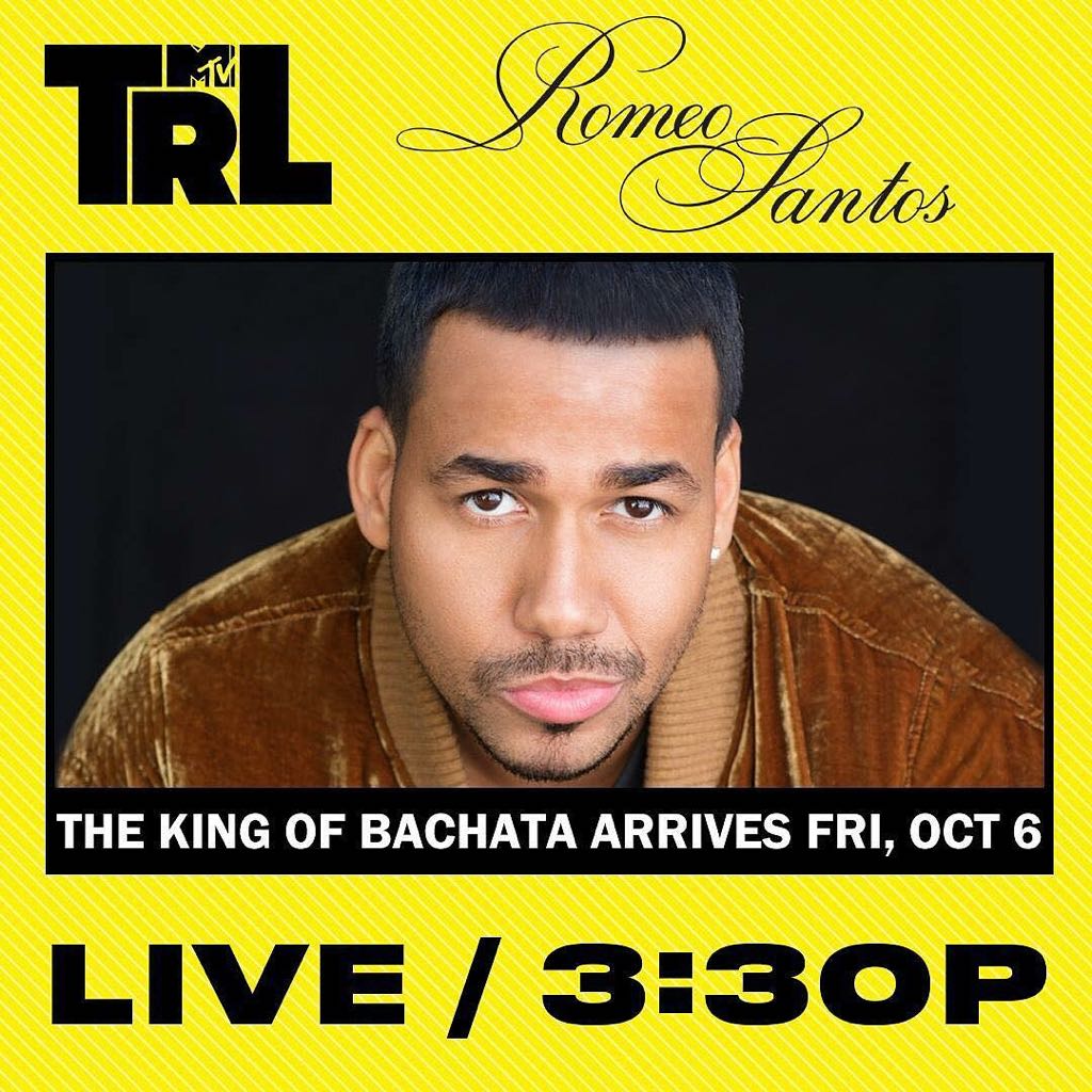 Mañana 6 de Octubre @RomeoSantos forma parte de la lista de artistas que estarán participando y presentando el gran regreso de @TRL