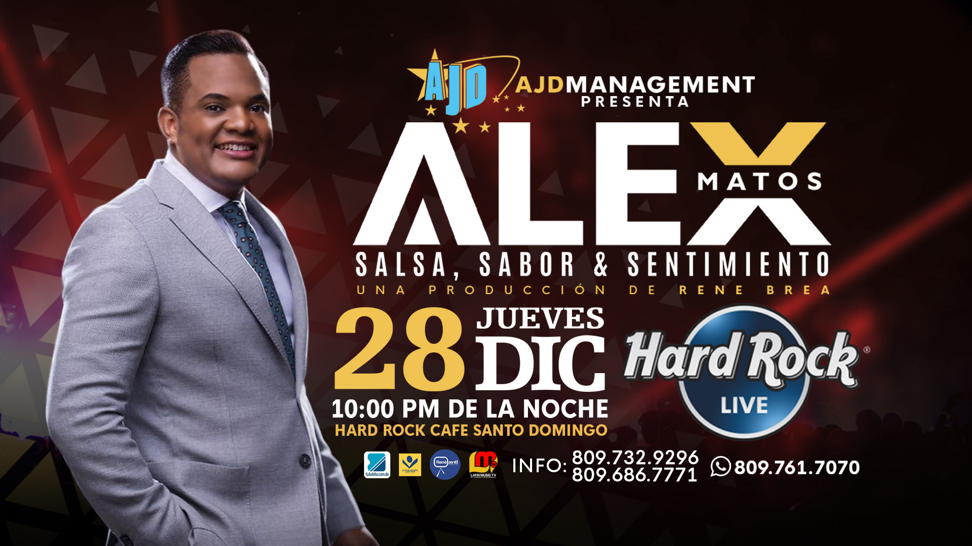 Alex Matos, Salsa Sabor y Sentimiento en Una Sola Noche!!   HARD ROCK LIVE del Blue Mall, Jueves 28 de Diciembre